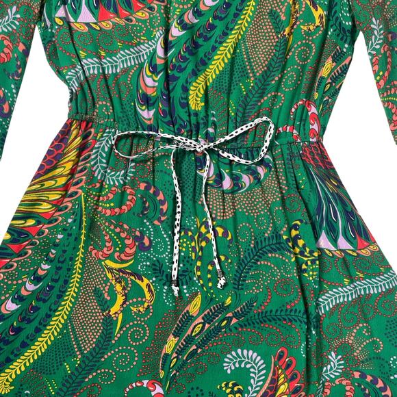 Maeve By Anthropologie Womens Janis Paisley Long Sleeve Dress size 0 Green Boho - Picture 5 of 9